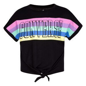 Converse Girls Striped Front Tie Top (Big Kids) Black LG (12-14 Big Kid)